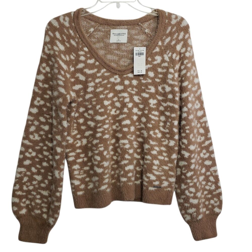 NEW Abercrombie & Fitch Women's V-Neck Animal Print Fuzzy Sweater, Size Small